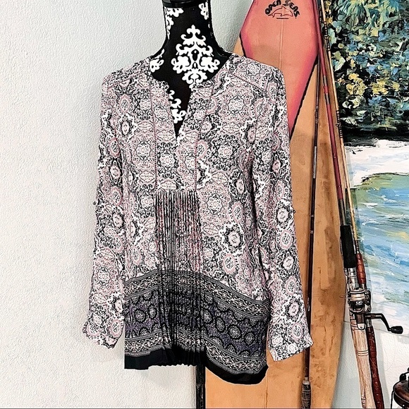 🌟DR2, Daniel Rainn, Gorgeous Free-Flowing Blouse in Soft Mauve & Gray, Small - Picture 13 of 16